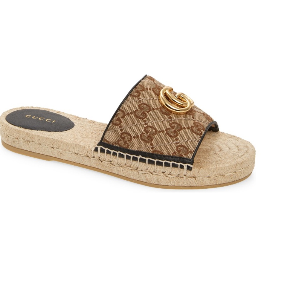 COPY - COPY - Gucci Pilar Original GG Canvas Espadrille Slide Sandal